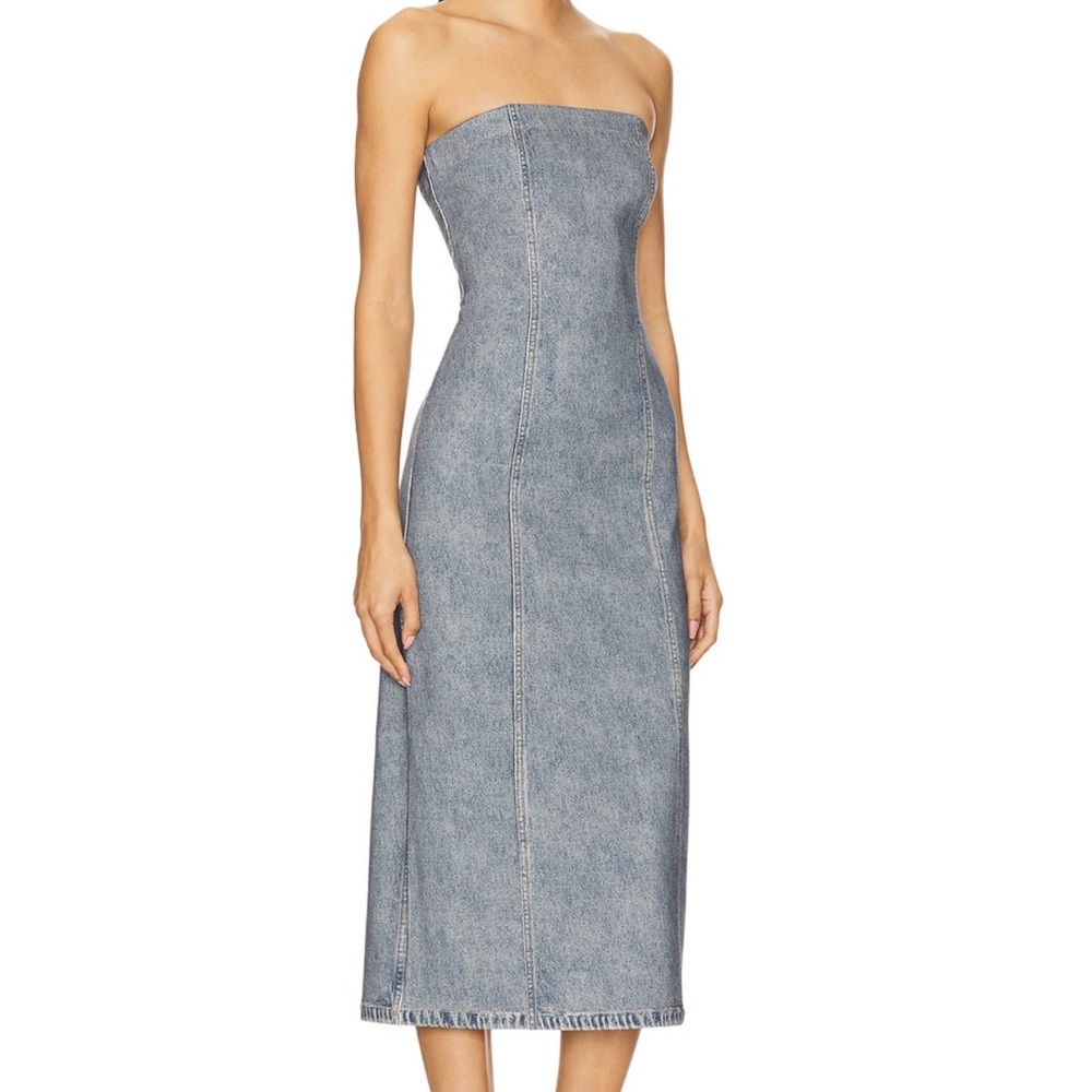NWT Rag & Bone Jasmine Ponte Miramar Strapless Dress in Long Beach Blue Revolve - Picture 3 of 8